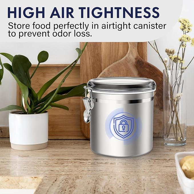 ENLOY 165oz Stainless Steel Airtight Canister for Kitchen with Clear Lid | Large Flour Coffee Bean Tea Cereal Sugar Cookie Metal Food Storage Canisters and Sturdy Locking Clamp, 7.7 x 7.7 x 8.4 Inches - Image 5