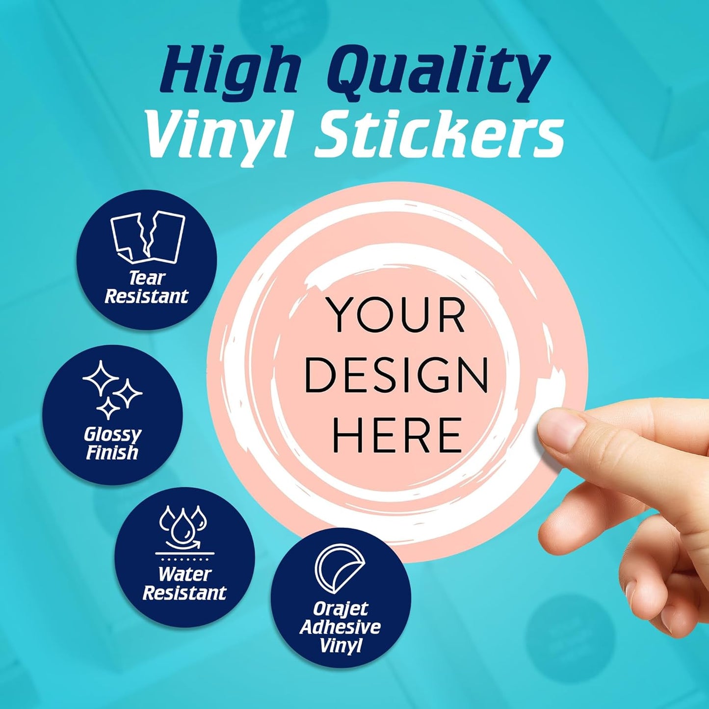 100 Custom Vinyl Stickers - Upload Your own Image, Text, Design, Logo - Personalized Logo Labels for Handmade, Packaging, Bottle, Jars, Candle, Brand Stickers (Peach, 5x5)