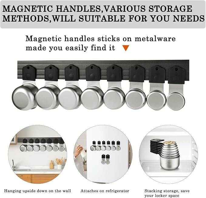 Magnetic Measuring Cups and Spoons Set of 17 Including 8 Stainless Steel Stackable Magnetic Measuring Cup 8 Magnetic Measuring Spoon with Leveler for Dry Liquid Ingredient - Image 2