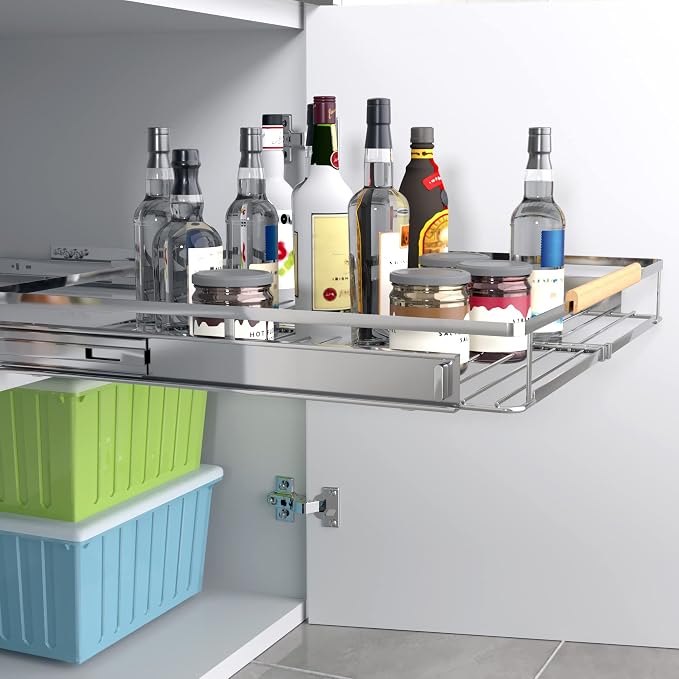 2Pack Expandable Pull Out Cabinet Organizer, 23~39.8"W x 22.5"D Heavy Duty Slide Out Shelves Adjustable Height Cabinet Pull Out Shelves,Expandable Width Spice Rack Organizer for Kitchen Cabinet - Image 5