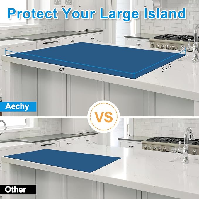 AECHY Silicone Mats for Kitchen Counter 47"x23.6"x0.08”, Largest Heat Resistant Mat Shipped Rolled Up Kitchen Island Silicone Countertop Protector Mat Nonslip Extra Large Counter Mat, Blue | Largest Size, Heat Resistant, Nonslip, Extra Large Countertop... - Image 6