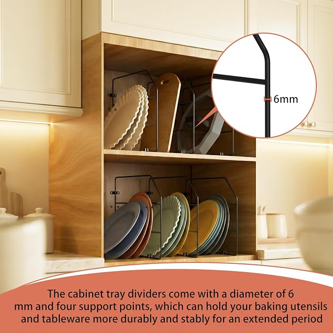 Baking Sheet Organizer Set of 6，17"x13" Vertical Tray Dividers for Kitchen Cabinets，Black Metal Cabinet Divider，Metal Wire Storage for Pans, Baking Trays and Cookware - Image 4