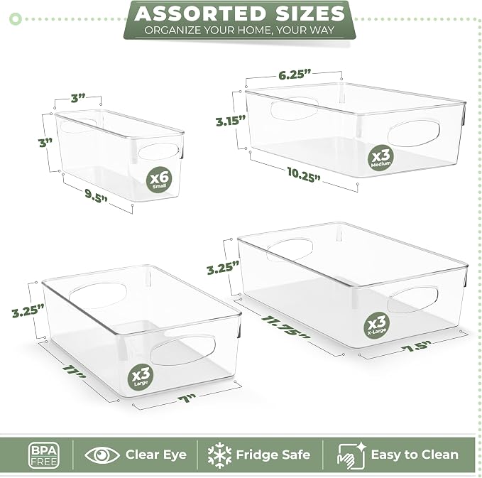 Sorbus Variety 15-Pack Clear Plastic Organizing Bins – Clear Bins for Organizing, Refrigerator Organizers, Fridge Organizer, Pantry Storage, Kitchen Organizer, and Pantry Organizers and Storage Bins - Image 3