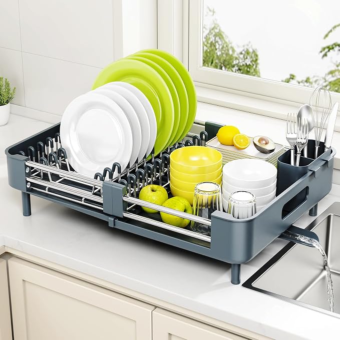 Urackify Extendable Stainless Dish Drying Rack for Kitchen Counter by Urackify