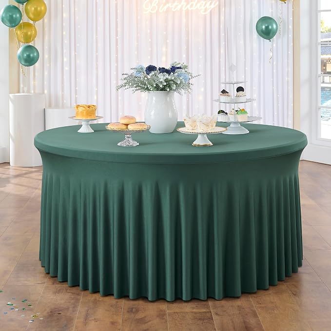 8 Pack Hunter Green Spandex Round Tablecloths for 72 inch Table, Stretchy 132inch Fitted 6FT Round Table Cloths, Wrinkle Free Table Cover with Skirt for Wedding Party Dining Banquet - Image 6