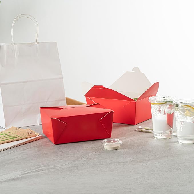 Restaurantware Bio Tek 98 Ounce Take Out Boxes 200 To Go Lunch Boxes - Tab-Lock Closure Heat-Tolerant Red Paper Disposable Lunch Boxes Greaseproof For Hot And Cold Foods - Image 7