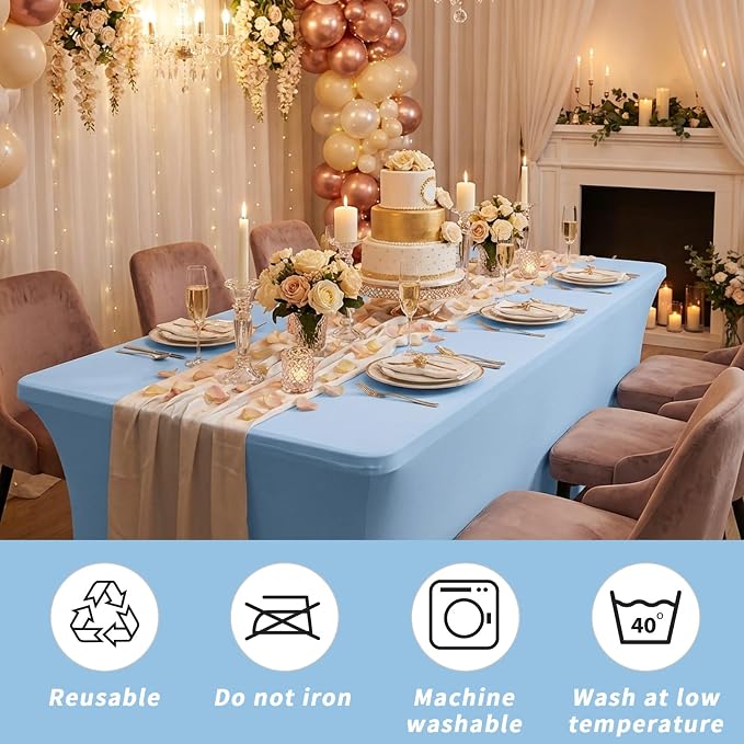 Fixwal 2 Pack 6FT Light Blue Tablecloth Rectangle Spandex Table Cover - Image 6