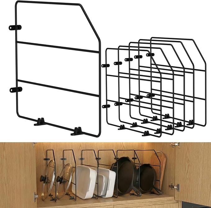 Baking Sheet Organizer Set of 6，17"x13" Vertical Tray Dividers for Kitchen Cabinets，Black Metal Cabinet Divider，Metal Wire Storage for Pans, Baking Trays and Cookware by XINWXSS