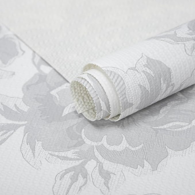12X120 Inch Shelf Liner for Kitchen Cabinets, PVC Drawer Liner for Dresser Non-Slip Bathroom, Non-Adhesive Cabinet Liner Washable (White Flower)(1 Roll) by FIFTYFEET