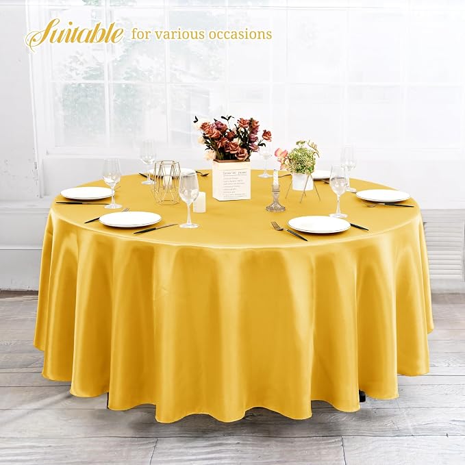12 Pack 120 Inch Round Satin Tablecloth, Gold - Image 8