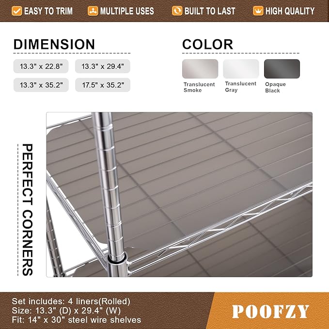 Poofzy Wire Shelf Liner 14" x 36", Set of 4 Gray - Image 2