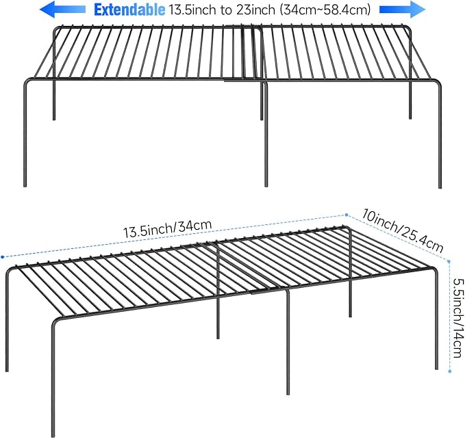 2Pack Expandable Storage Shelf, 13.5"~23" L x 9.4" W x 5.5" H, Black - Image 3