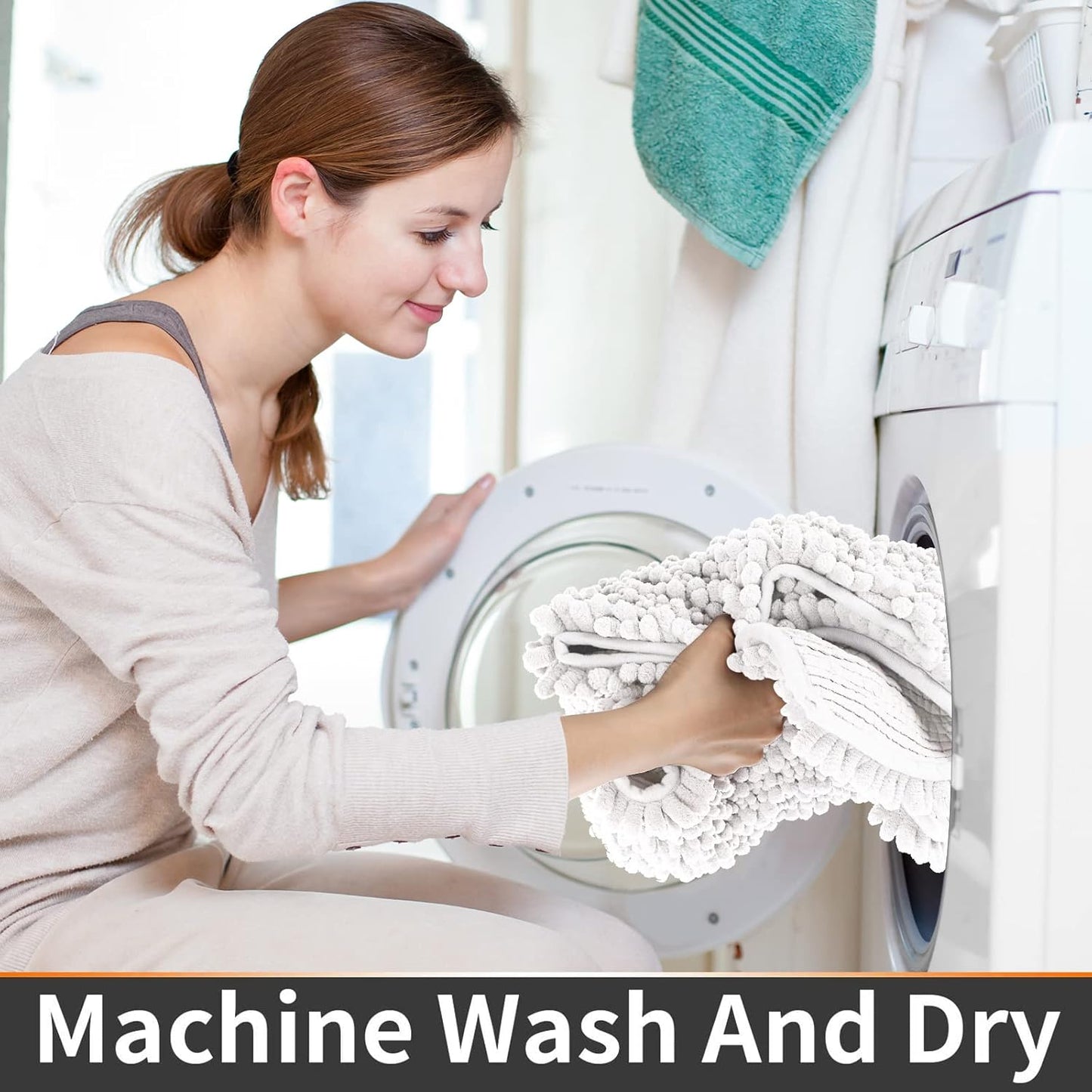 Yimobra Toilet Rugs U Shaped 24x20, Soft Comfortable Absorbent Chenille Toilet Mat for Bathroom Floor, Non-Slip Contour Bathroom Rugs for Toilet, Dry Quickly Machine Washable, White