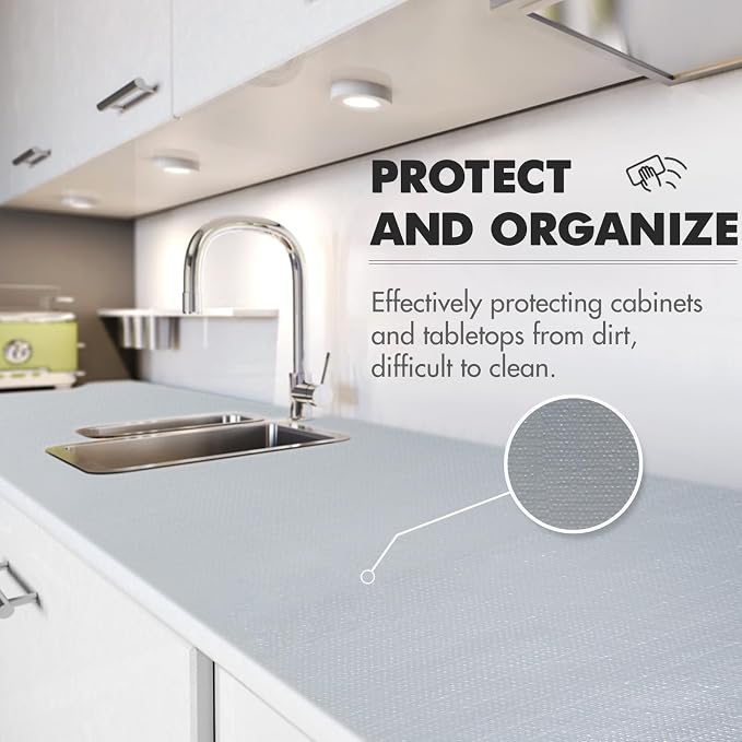 Viseeko Shelf and Drawer Liner for Kitchen Cabinet, Grey, 18in x 20ft - Image 3