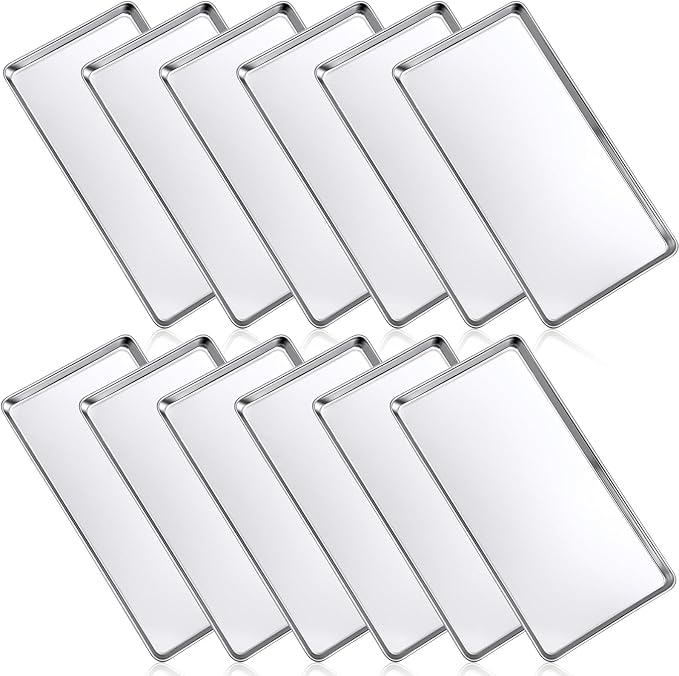 Mimorou 12 Pcs Baking Sheet Stainless Steel Cookie Small Metal Sheet Pans Professional Rectangle Oven Trays Kitchen Baking Cooking Oven and Toaster, Dishwasher Safe by Mimorou