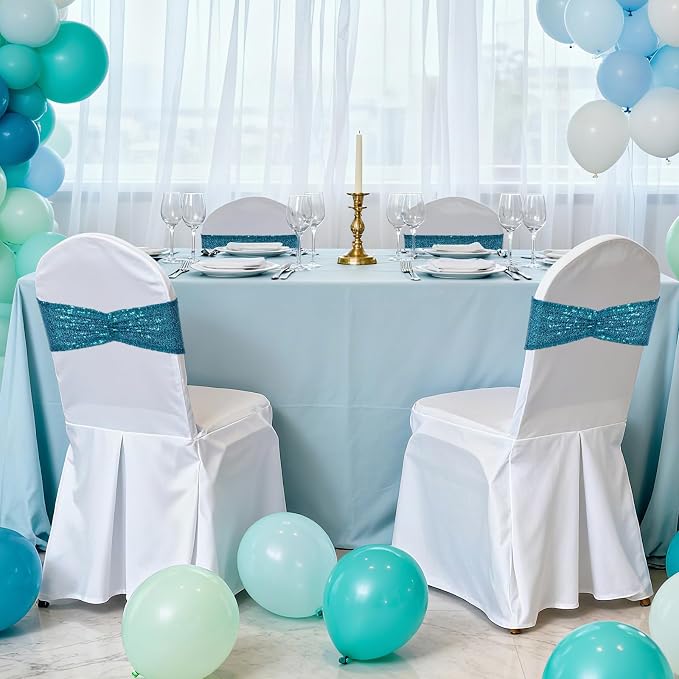 SquarePie Pack of 50 Chair Sashes Teal Glitter Bows Bands for Wedding Banquet Party Decoration - Image 5