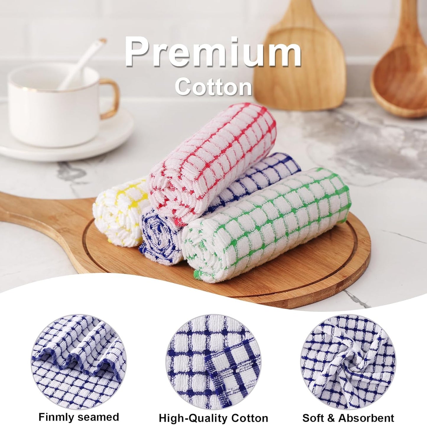Kitinjoy Cotton 6 Pack Terry Kitchen Towels, 16 x 25 Inches Super Soft and Absorbent Dish Towels, Quick Drying Hand Towels for Kitchen Drying, Multiple Colour