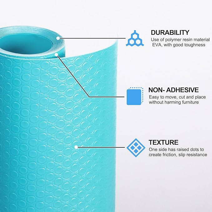 Bloss Shelf Liners, Non Adhesive EVA Drawer Mat Liners Roll for Bathroom, Kitchen, Desks, Deco Shelves 17.7x177 inch (Blue) - Image 8
