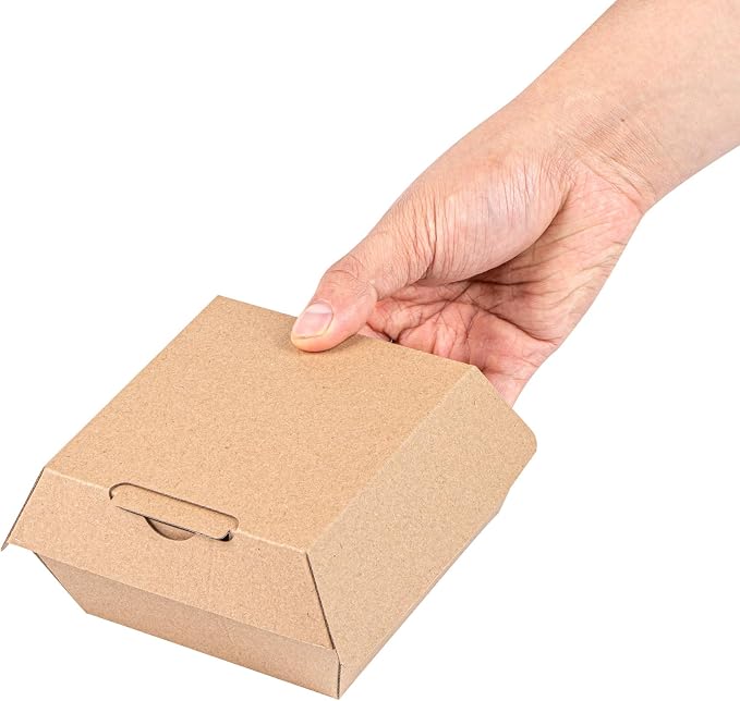 Restaurantware Clamshell Take Out Container 100 Pack of 4 x 4 x 2.8 Inch Paper Sustainable Take Out Box Grease-Resistant Food Box Kraft Burgers and Sandwiches Container - Image 7