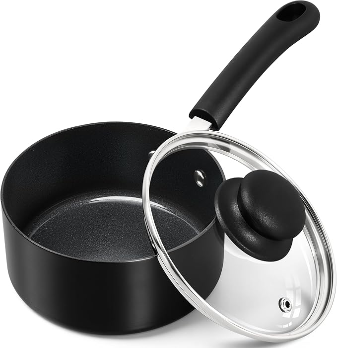 MICHELANGELO Nonstick Saucepan with Lid, Ceramic Sauce Pan Sets, Easy to Clean Sauce Pans, Multi-Purpose Cooking Pots, 1QT, Black by Michelangelo