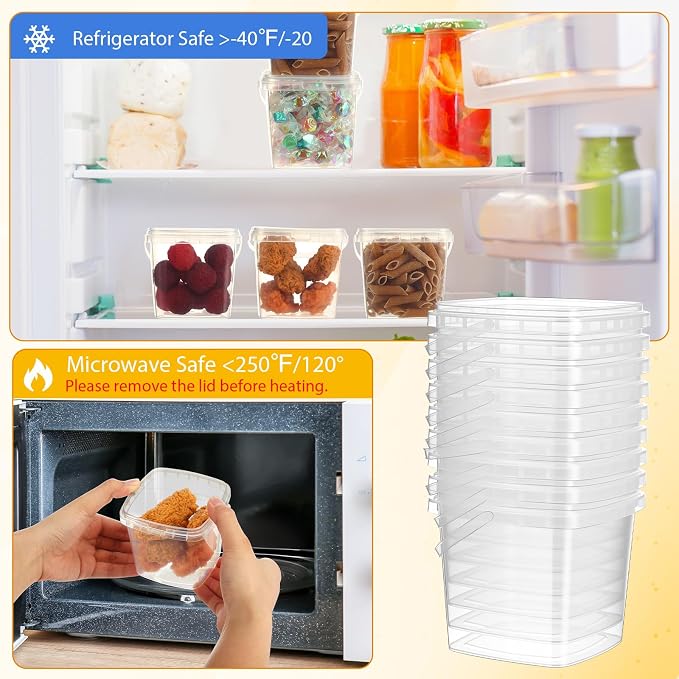 Domensi 24 Pcs 16.9 oz Square Deli Containers with Lids and Handle Clear Plastic Food Containers Reusable Space Saver Restaurant Stackable Buckets for Meal Food Prep Kitchen Party Supplies - Image 5