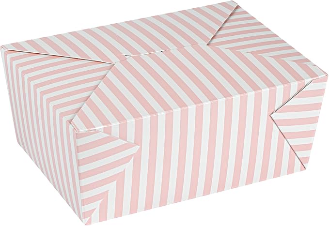 Restaurantware-Bio Tek 8.5 x 6.2 x 3.5 Inch Food Containers, 200 Durable Takeaway Boxes - Disposable, Striped, Pink And White Paper 98 Ounce Takeout Boxes, Rectangle, For Takeouts And Delivery - Image 2