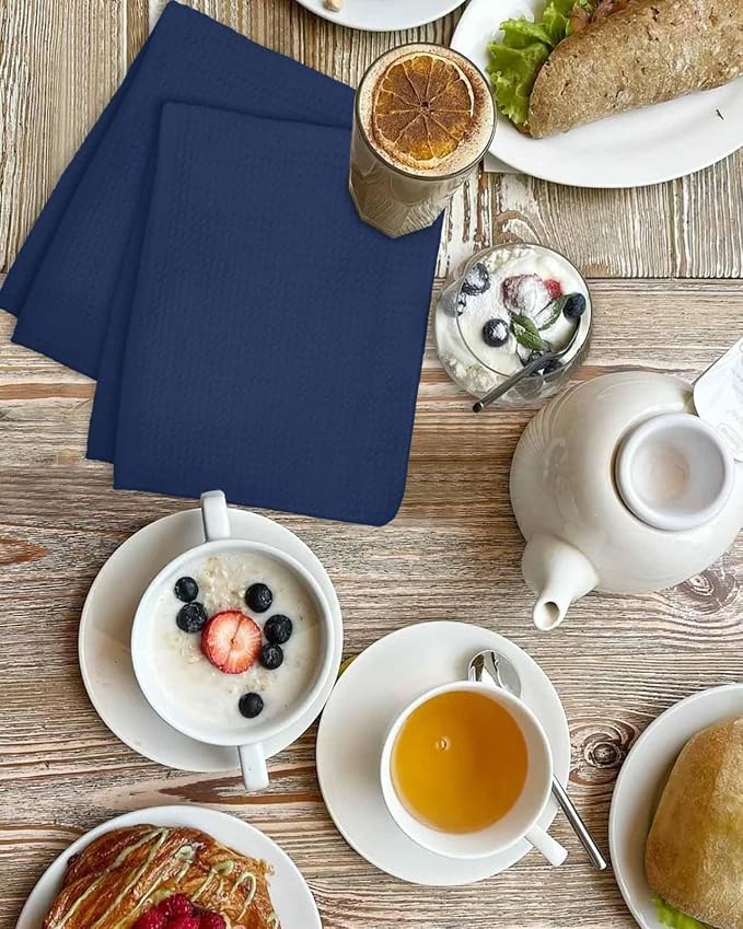 Navy Blue Dish Towels Set, Waffle Weave Kitchen Towels Microfiber Towels Cleaning, Contemporary Minimalist Abstract Solid Color Soft Absorbent Dish Drying Towels Hand Towels 4 Pack 15.7x23.6 Inch - Image 4