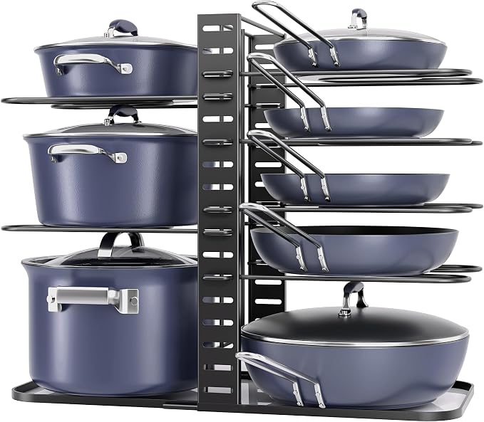 ORDORA Pots and Pans Organizer Under Cabinet 14.6", 8-Tier Adjustable Rack by ORDORA
