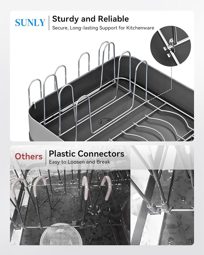 SUNLY Expandable Dish Drying Rack, Versatile Brackets for Pots & Pans, Space Saving Kitchen Drying Rack, Dish Racks for Kitchen Counter, Stainless Steel Dish Drainers with Extendable Spout, Black - Image 6