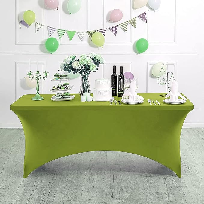 MDS® Pack of 10 Spandex Tablecloth 8FT Tight Fitted Stretch Table Cover – Washable Wrinkle-Free Reusable Elastic Patio Tablecloth for Wedding, Party, Banquet, Trade Show, Event Décor - Apple Green - Image 3