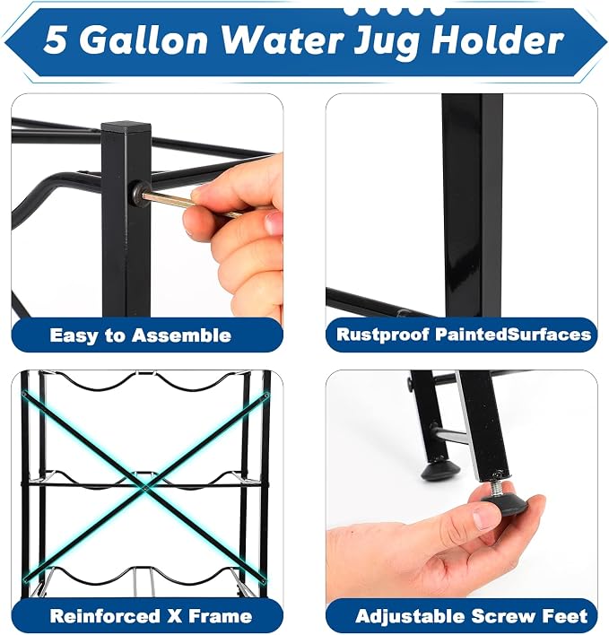 5 Gallon Water Bottle Holder for 10 Bottles, 5 Tiers Row Water Jug Rack | with Detachable Heavy Duty Metal Frame, Space Saving Water Jug Stand for Office, Kitchen, Garage, Gym, and Restaurant - Image 4