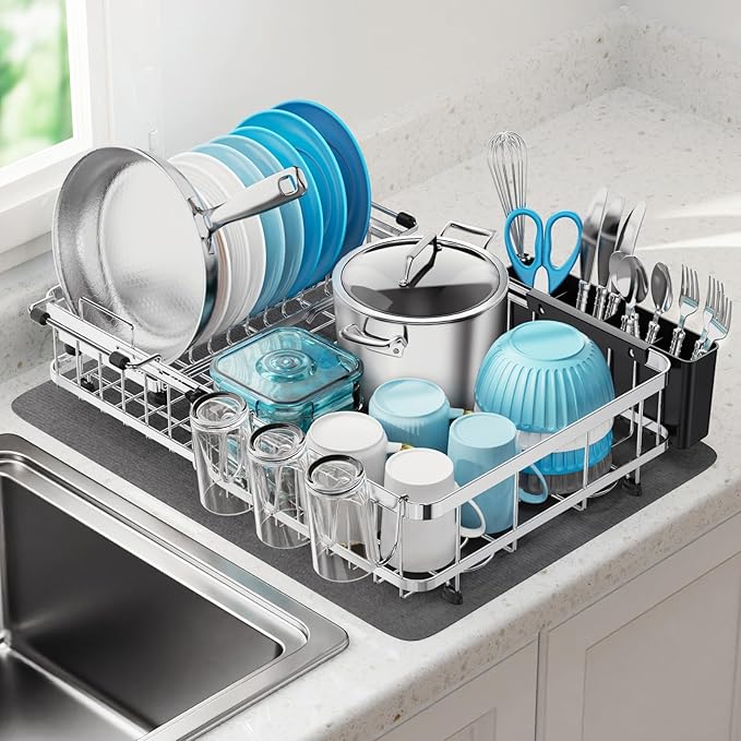 GSlife Large Capacity Dish Rack - Expandable 2-Piece Countertop Set, Silver by GSlife