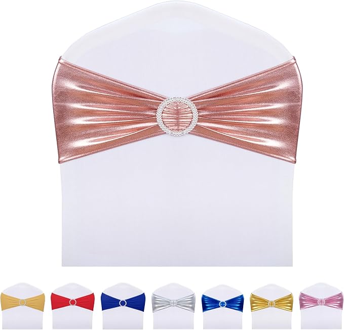 LEBENGURU Metallic Rose Stretch Chair Sashes 30pcs with Buckle Slider by LEBENGURU