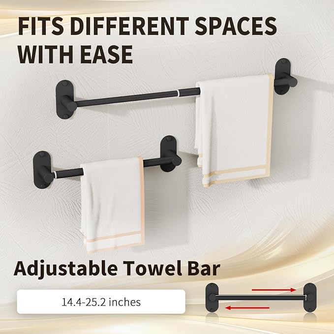 5-Piece Bathroom Hardware Set, Adhesive or Drill Wall Mount, Black - Image 2