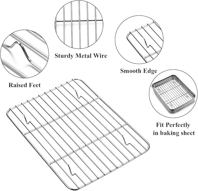 Wildone Baking Sheet with Rack Set [2 Sheets + 2 Racks], Stainless Steel Cookie Pan baking Tray with Cooling Rack, Size 10 x 8 x 1 Inch, Non Toxic & Heavy Duty & Easy Clean - Image 3