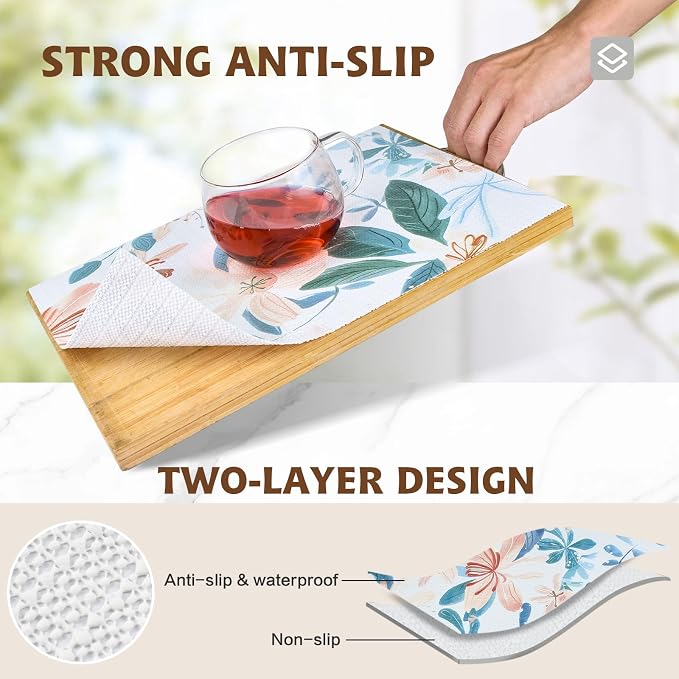 Shelf Liners Thickened Non-Slip Non Adhesive Pastel Floral & Bird Pattern - Image 2