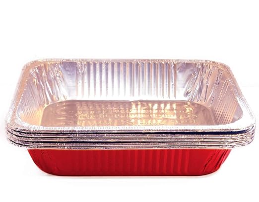 Tiger Chef Full Size Red Disposable Aluminum Foil Steam Table Baking Pans, 19 5/8in x 11 5/8in x 2 3/16 inches Deep Disposable Chafing Pans 50-Pack by TigerChef