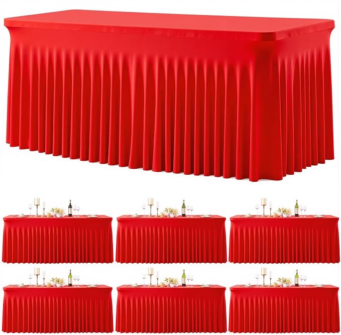 Besutolife 6 Pack Red Spandex Tablecloth for 8ft Rectangle Tables Fitted Table Cloth Stretch Table Covers Skirt 8ft Rectangular Tablecloths for Banquet Parties Wedding Decorations by Besutolife