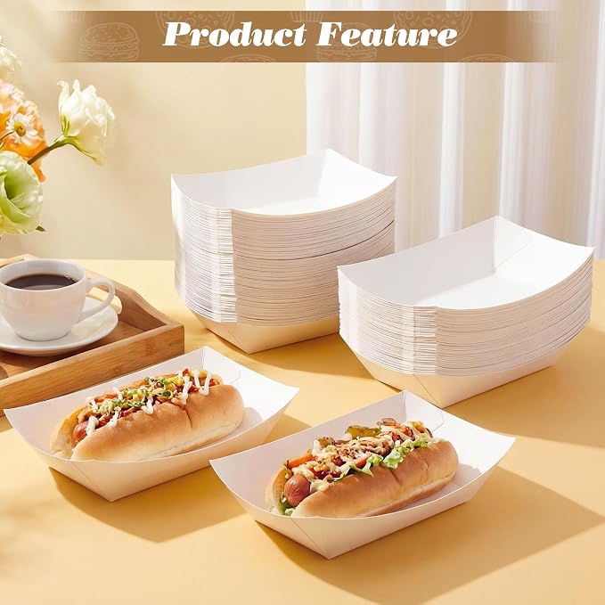 Sherr 200 Pcs 5 lb Kraft Paper Food Trays Boats Bulk, Disposable Nacho Kraft Paper Food Serving Trays Brown for Nachos, Tacos, Fries, Hot Dog, Corn, Bbq, Festivals, Party (White) - Image 7