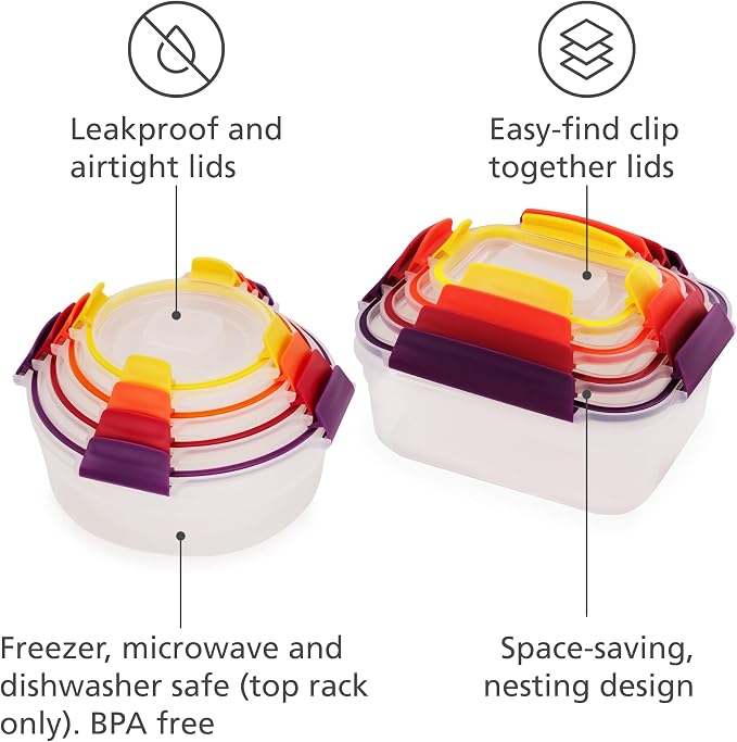 Joseph Joseph Nest Lock 16-piece Plastic BPA Free Food Storage Container Set with Lockable Airtight Leakproof Lids - Multicolor - Image 4