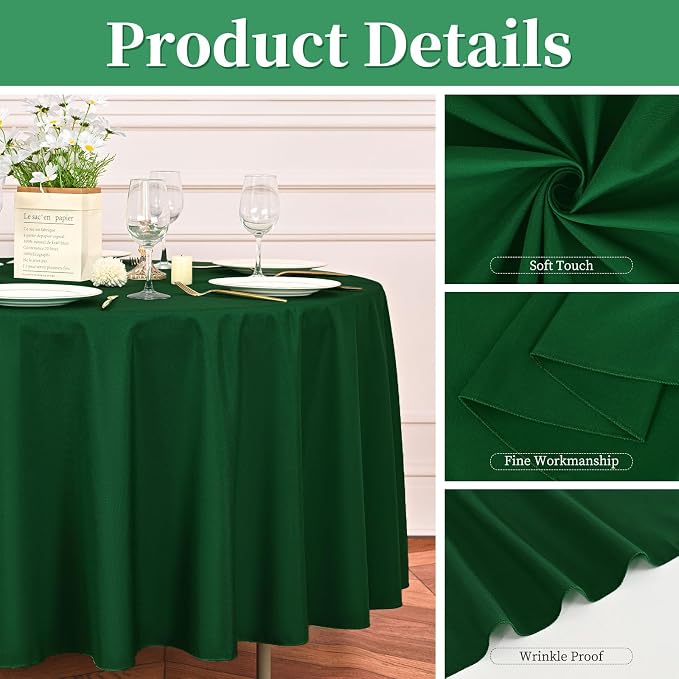 6 Pack Hunter Green Round Tablecloths, Diameter of 90 inch - Image 4