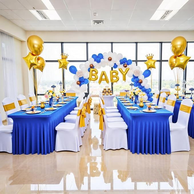 2 Pack Royal Blue Spandex Table Clothes for 6 Foot Rectangle Tables, Wrinkle Free Fitted Table Cover 6ft Stretchy Tablecloths with Skirt for Parties Weddings Birthday Banquet Baby Shower - Image 5