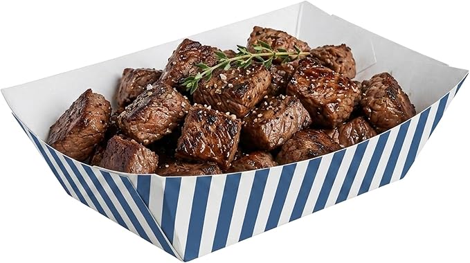 Restaurantware-Bio Tek 1/2 Pound Food Trays, 400 Disposable Paper Food Trays - Heavy-Duty, Greaseproof, Striped Paper Food Boats, For Snacks, Appetizers, Or Treats, Use At Parties Or Carnivals - Image 6