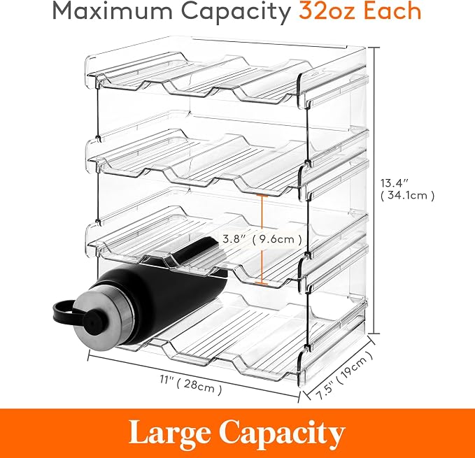 Lifewit 4 Tier Stackable Water Bottle Organizer for Cabinet, Plastic Bottle Holder Fits 12 Bottles/Tumblers up to 3.8" Diameter for Pantry/Countertop/Cupboard, 28 x 19 x 34 cm/11 × 7.5 × 13.4" - Image 6