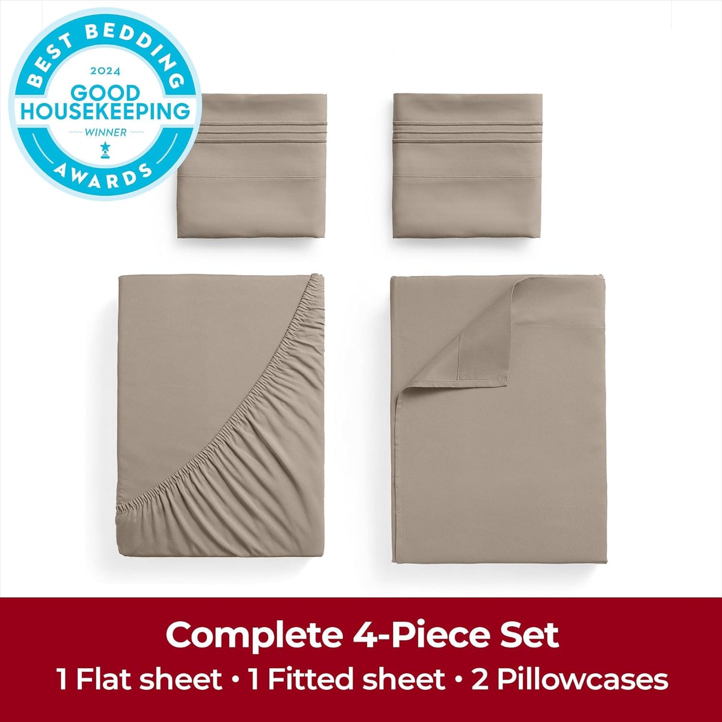 Mellanni Extra Deep Full Sheets - 4 PC Iconic Collection Bedding - Hotel Luxury, Ultra Soft, Cooling Bed Sheets - Wrinkle, Fade, Stain Resistant (Full, Tan)