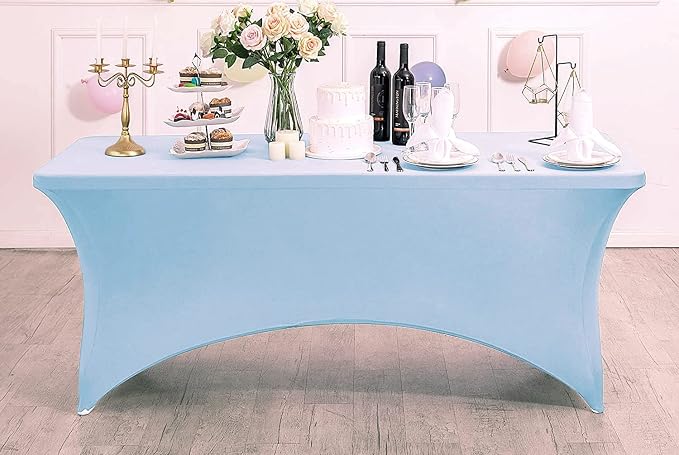 MDS® Pack of 15 Spandex Tablecloth 6FT Tight Fitted Stretch Table Cover – Washable Wrinkle-Free Reusable Elastic Patio Tablecloth for Wedding, Party, Banquet, Trade Show, Event Décor - Baby Blue - Image 3