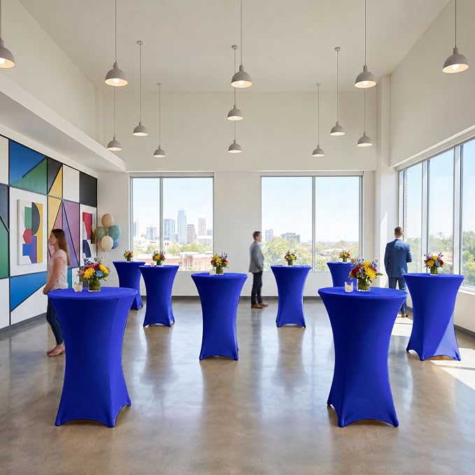 Cocktail Table Covers-Spandex Round High Top Table Cloths Party Royal Blue - Image 6