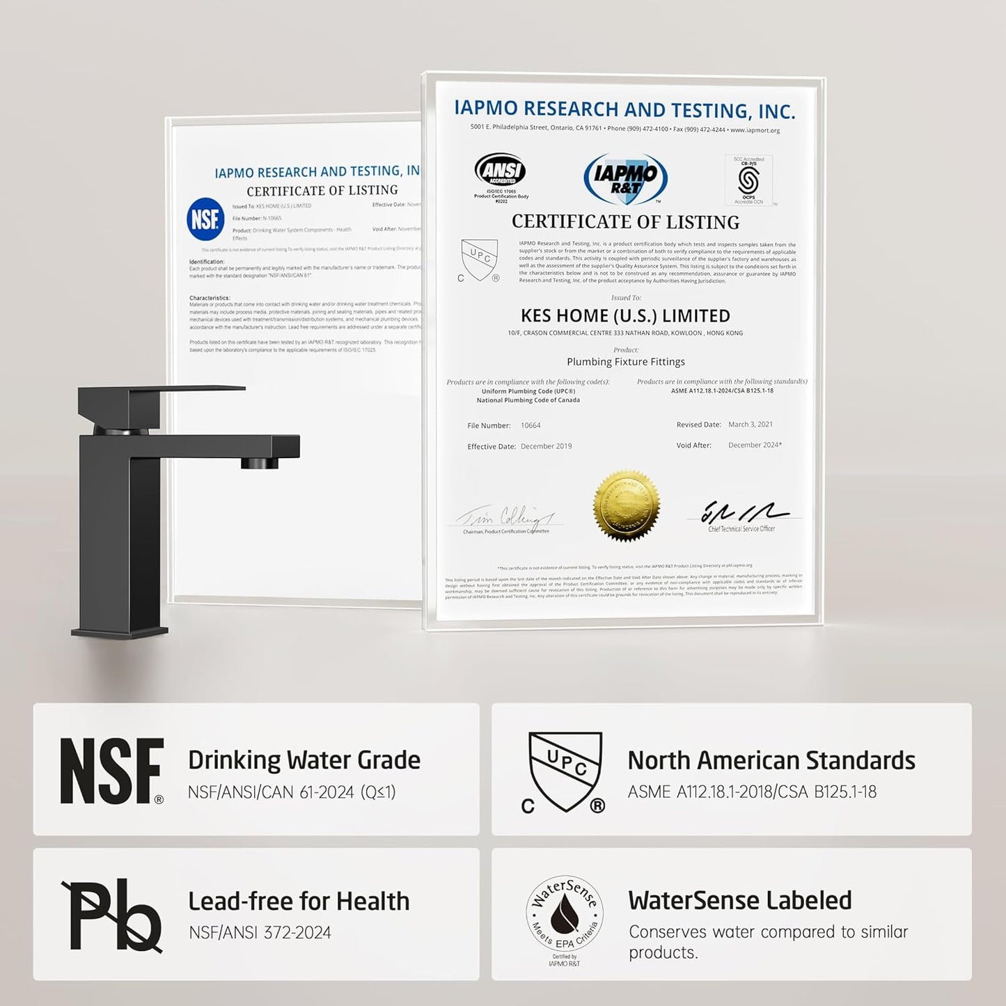 KES Black Bathroom Faucet Single Handle & Bathroom Sink Drain with Overflow, cUPC Certified Vanity Faucet with Pop Up Drain Stopper Stainless Steel Matte Black, L3156ALFF12-BK-C2