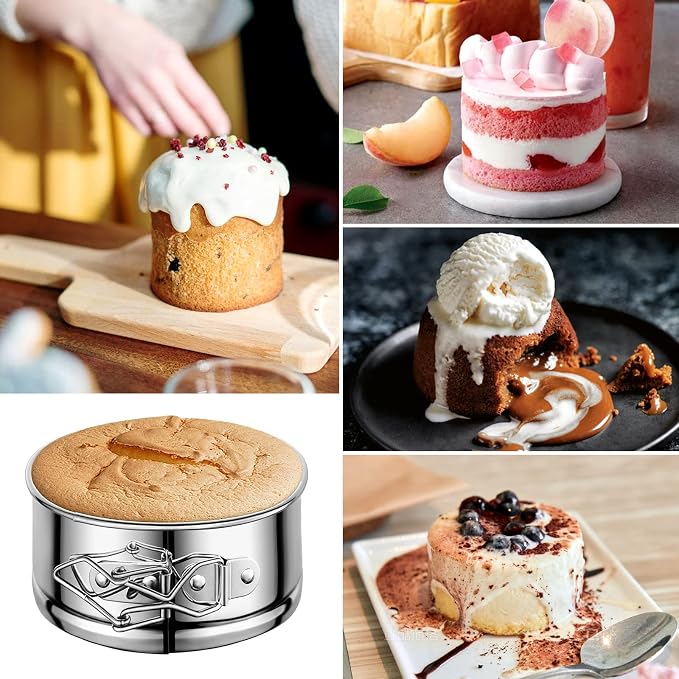 4" Springform Cake Pan, 4 Pcs Stainless Steel Springform Pans with 50 Pcs Paper Liners, Leakproof & Nonstick Cheesecake Pan with Removable Bottom, Small Cake Pan for Mini Pizzas Quiches | Leakproof & Nonstick Cheesecake Pan, Easy Releasing, Small Cake ... - Image 6