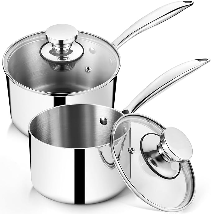 P&P CHEF 2 & 3 Quart Tri-Ply Saucepan with Visible Lid, Small Pot, 2 Piece by PPCHEF